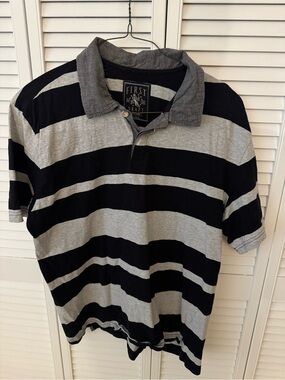 Men’s Black and Gray Striped Polo